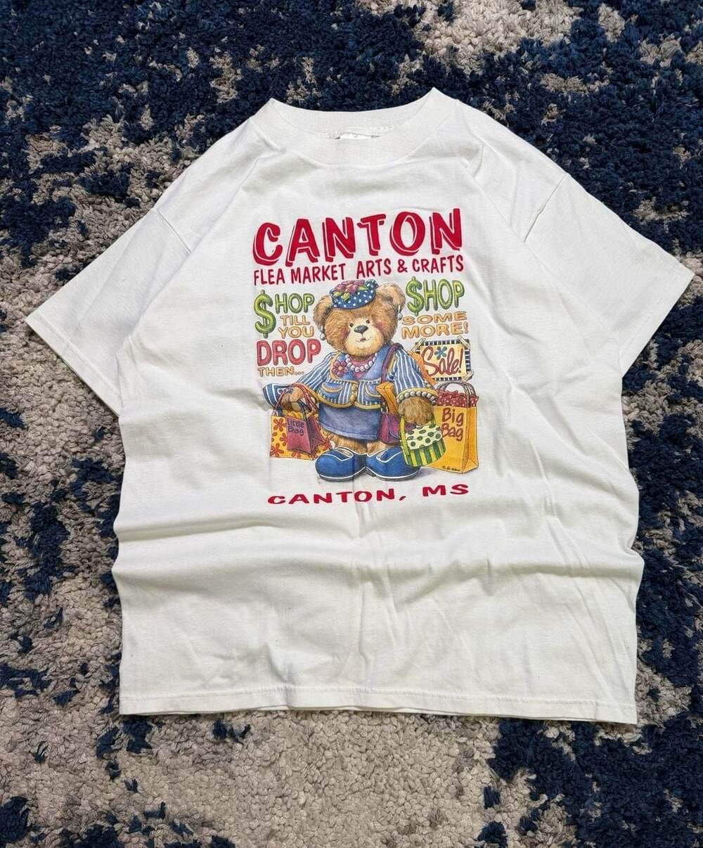 Vintage Canton Flea Market Arts & Crafts Bear Shop Till You Drop T-Shirt